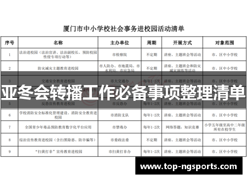 亚冬会转播工作必备事项整理清单